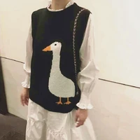 women knitted sweater vest 2021 korean style vintage cute goose pattern sleeveless pullover jumper tank tops waistcoat t444