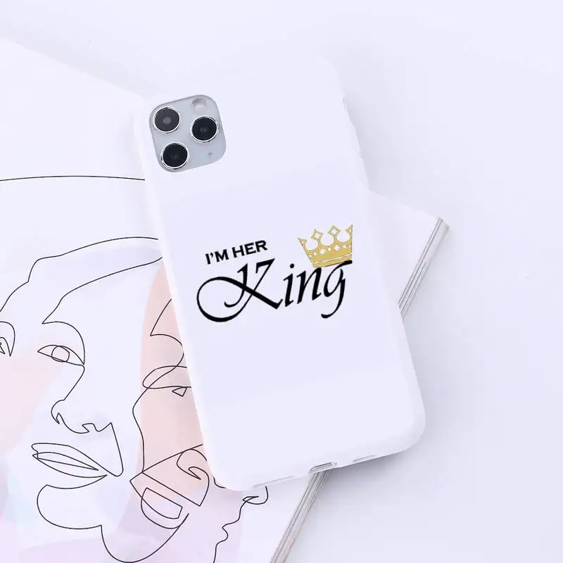 

Crown Letter King Queen Phone Case Candy Color for iPhone 6 7 8 11 12 s mini pro X XS XR MAX Plus Anti-fall protective funda