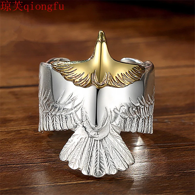 

Lucky new product eagle feather ring opening retro eagle head men's ring men's gift luxury brand Animal Wedding Bands pagan
