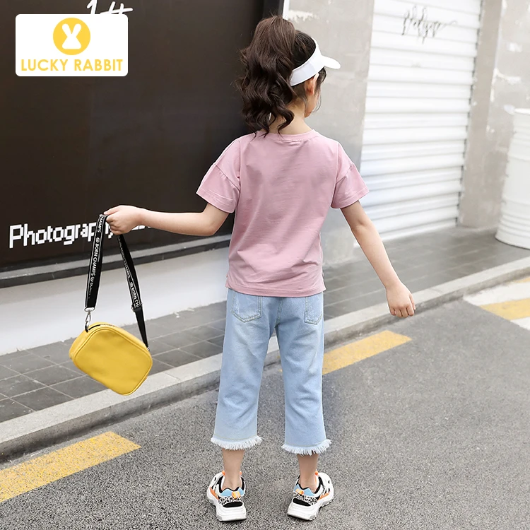 Детская одежда из 2 предметов комплект одежды для девочек футболка с мультяшным