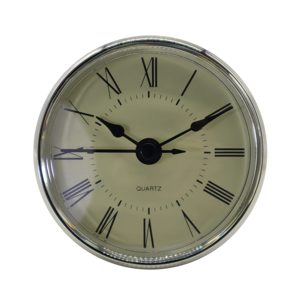 

70mm Dial Black Roman Numeral Quartz Clock Insert Movement With Silver Color Trim Plastic Clock Repair Tools