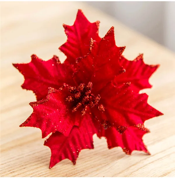 14CM red 15 шт. 14 см/22 см Рождественский цветок со стеблем высокого качества рождественские цветы декоративный искусственный цветок золотые серебряные елки украшения - Цвет: 14CM red
