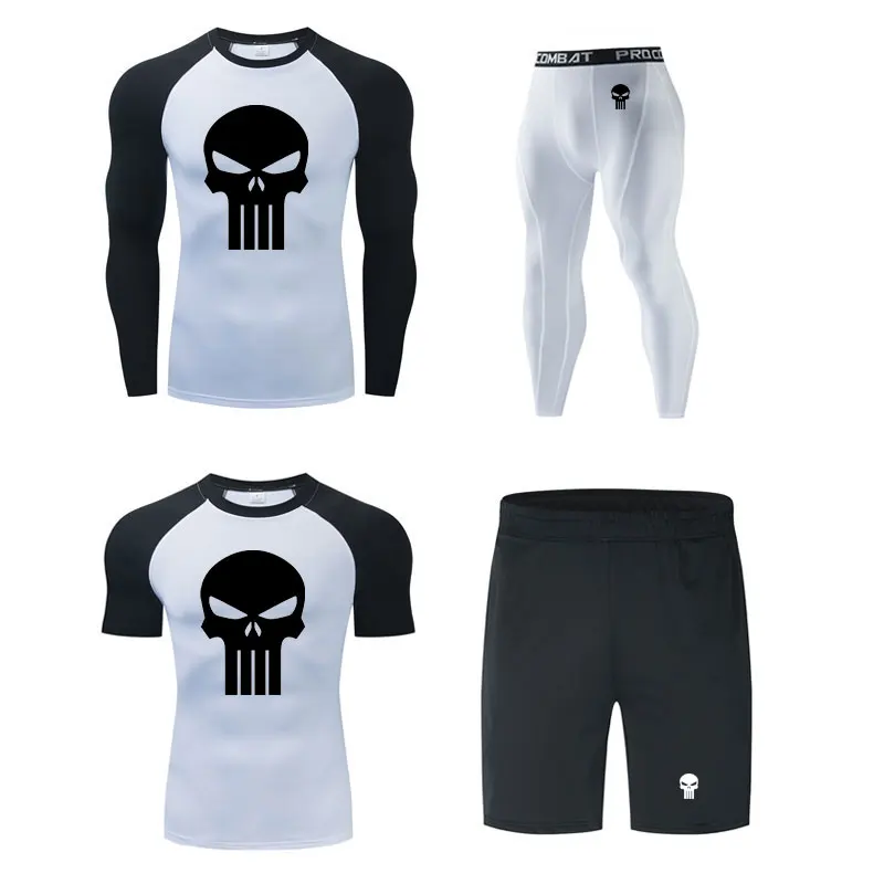 

New Brand 4pcs/set Men bjj gi rashguard male suit MMA compression t-shirt+leggings clothing muay thai shorts fitness sportsuit