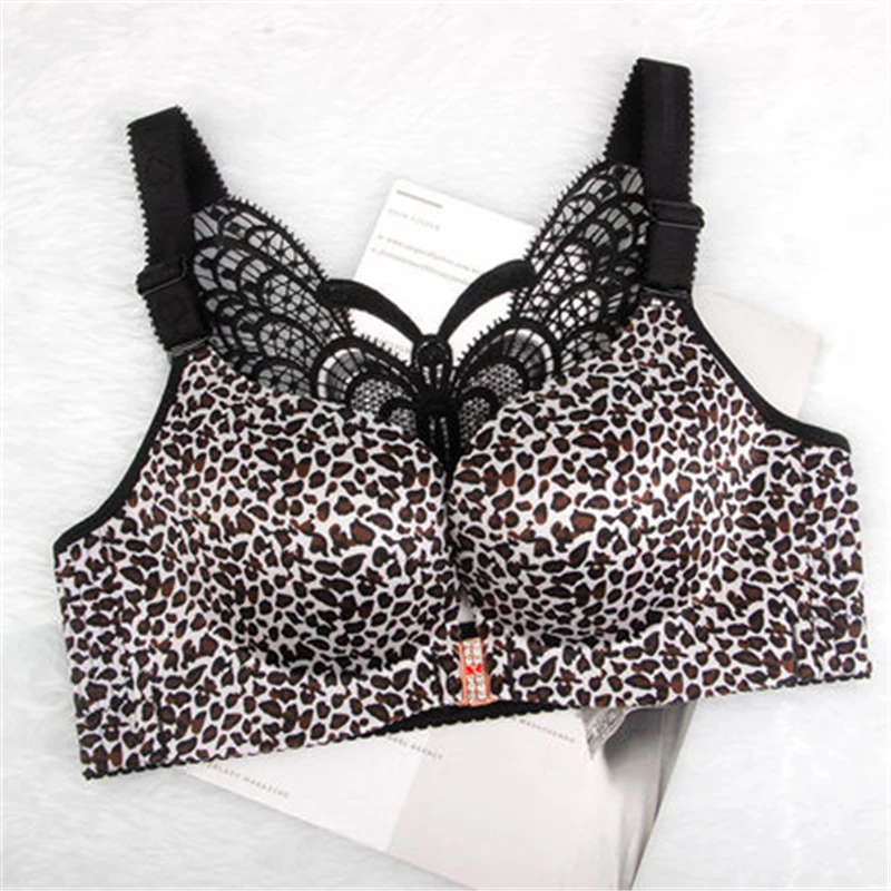 Женский леопардовый бюстгальтер пуш-ап бесшовный с застежкой спереди и глубоким