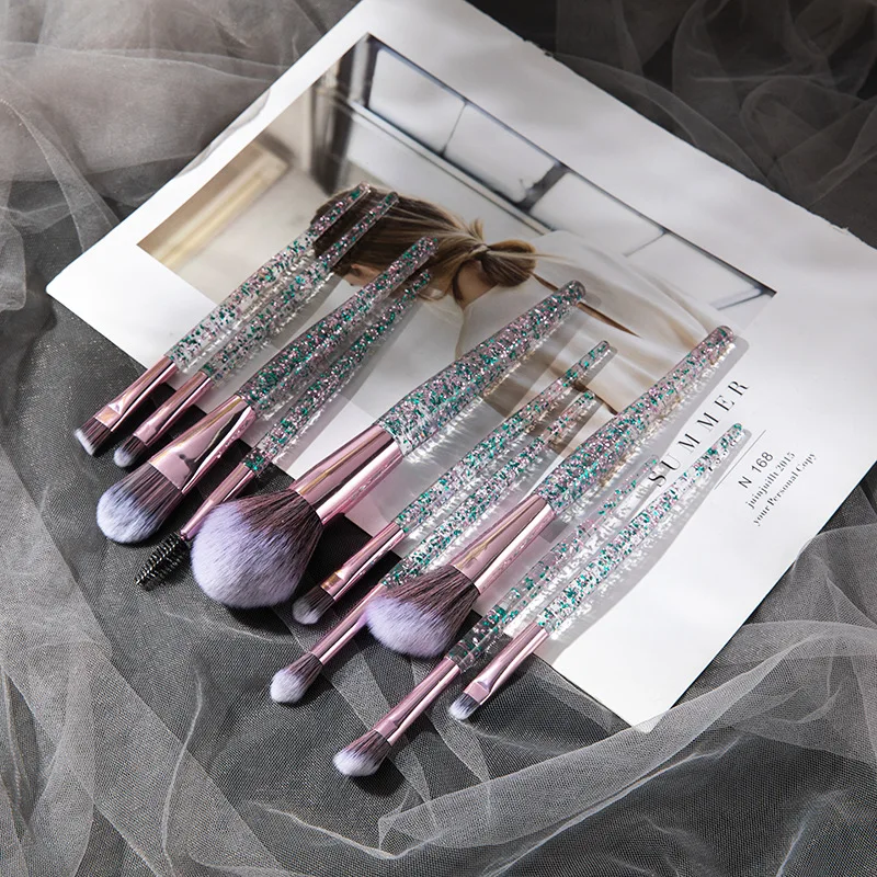 Dinorag Makeup Brushes 10pcs Eye Set Crystal Handle Powder Brush Face Concealer Tools | Красота и здоровье