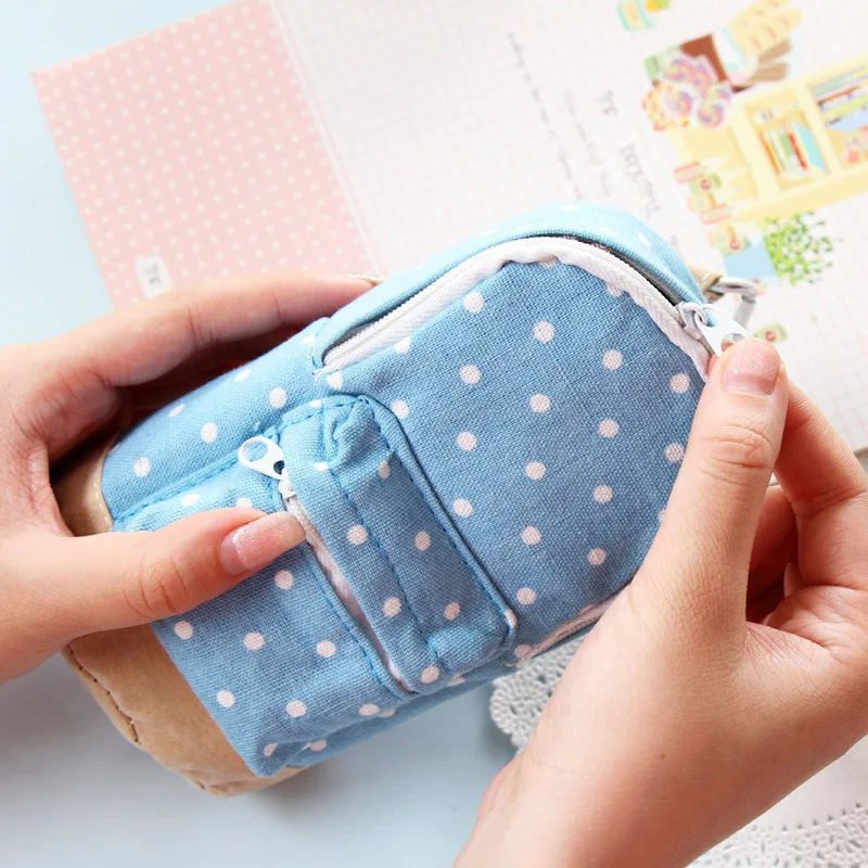 Корейский вместительный холщовый рюкзак новинка Женский пенал в горошек футляры