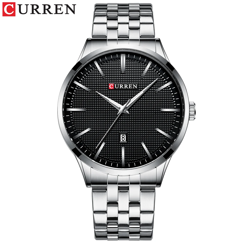 silver black Модные кварцевые часы для мужчин CURREN, новые мужские часы, ремешок из нержавеющей стали, мужские синие наручные часы, повседневные деловые часы - Цвет: silver black