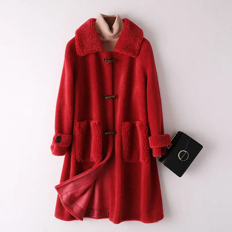 Women 2022 Autumn Winter Long Real Fur Sheep Shearling Fur Coats Female Natural Wool Outwear Abrigo Mujer Lamb Fur Jackets X855