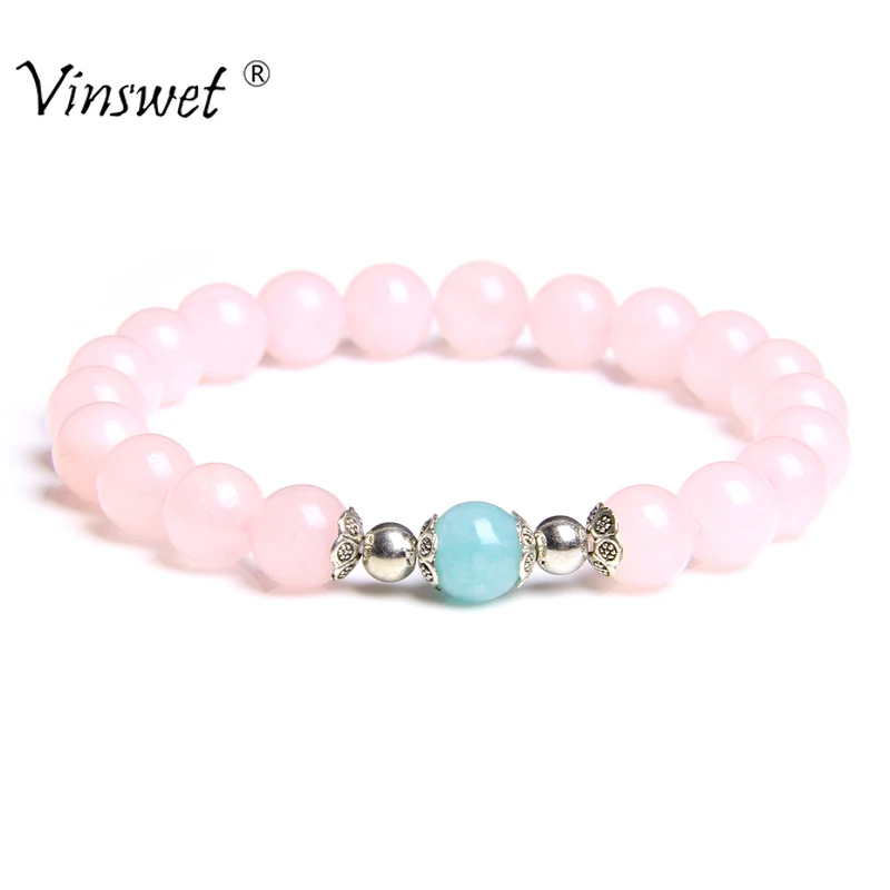 Браслет из розового кварца с натуральным камнем для мужчин и женщин браслеты