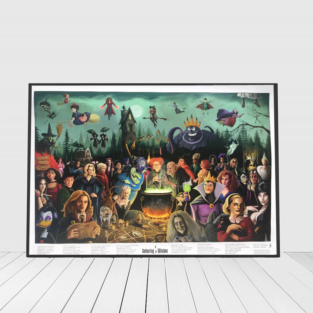 

Witches Party Nordic Poster Vintage Witch Halloween Antique Gift Wall Pictures For Living Room Wall Art Canvas Painting Unframed