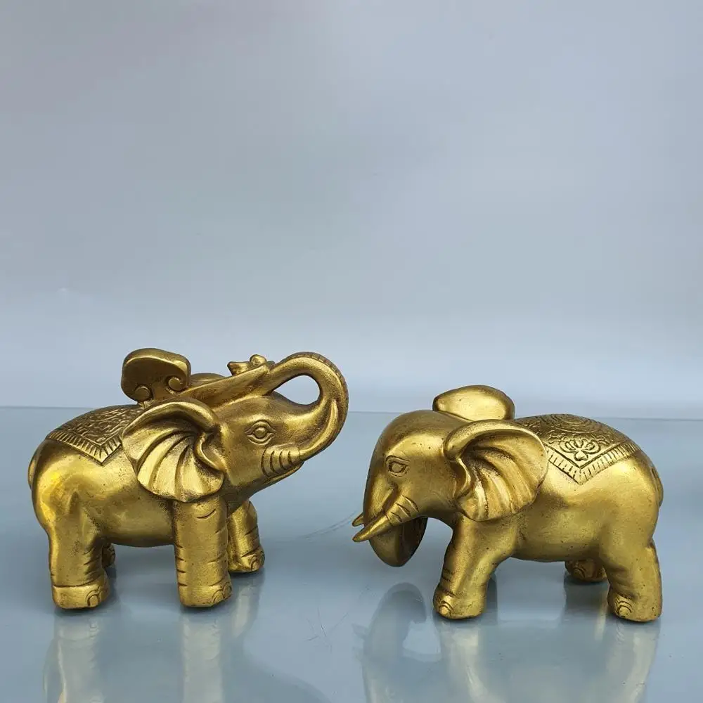 

Home Decor 6"Chinese Seikos Bronze Ruyi Elephant Statue Welfare object African elephant Implication Safe and auspicious