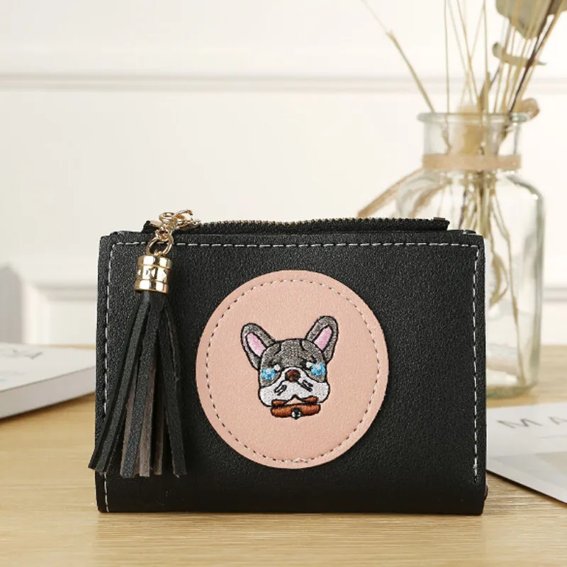 

Women Short Wallet Simple Hasp Coin Purse Wallet Female Fringed Puppy Pattern Womens Purses