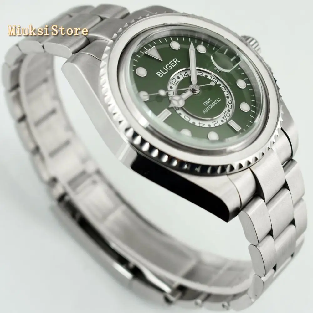 Мужские часы с сапфировым стеклом Bliger автоматические зеленым циферблатом и
