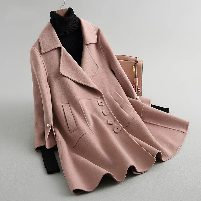 

Coats Women's Wool 80% Fashion Spring Autumn Jackets Turn-down Collar Cloak Winter Coat Women manteau femme 38055 YQ1425