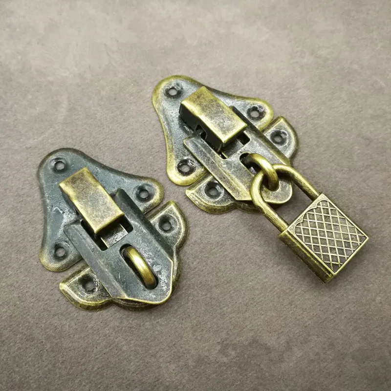 

100Sets Antique Bronze Jewelry Wooden Box Latch Hasp Clasp With Padlock Vintage Furniture Hardware Decorative