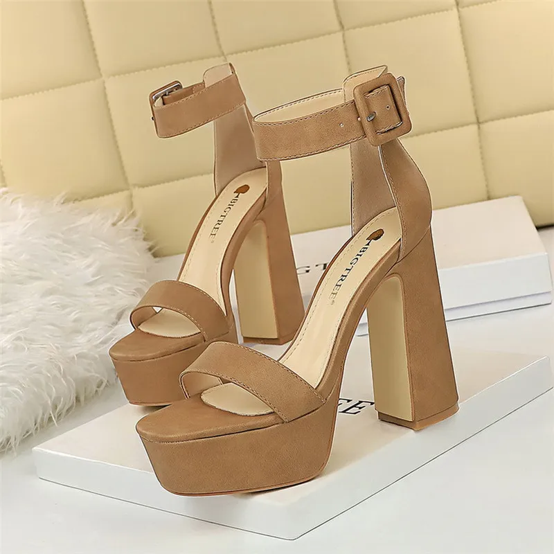

BIGTREE Elegant Sandals Women High Heels Pumps Super High Heel 12.5cm Party Women's Banquet Sandals Ankle Strap Platform Shoes