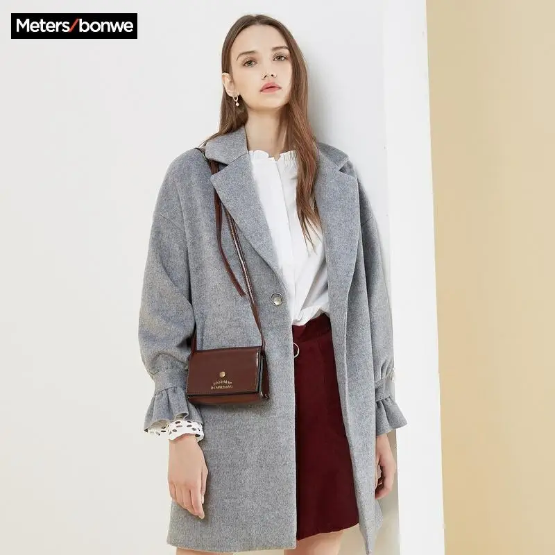 Женское шерстяное пальто Metersbonwe верхняя одежда зимнее с расклешенными рукавами