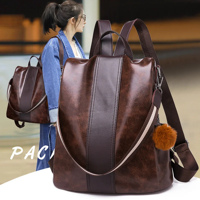 

women PU leather Anti-theft backpack Multifunctional fashion all-match anti-splashing travel backpack school bag for teenager