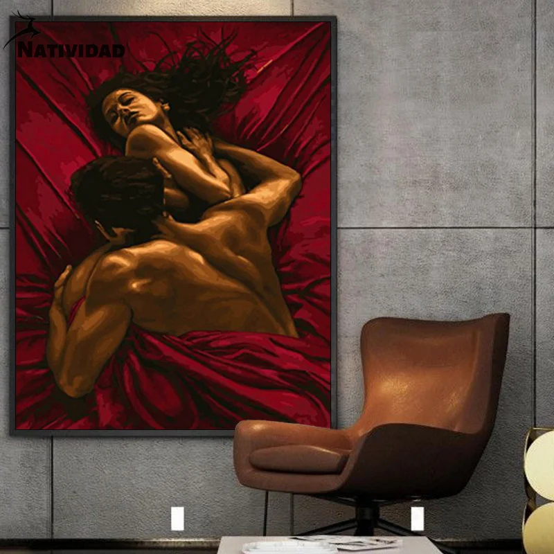 

Nude Painting Sexy Men and Women Red Background Art Picture Print Poster Modern Retro Bedroom Bathroom Hotel Home Decoration Art