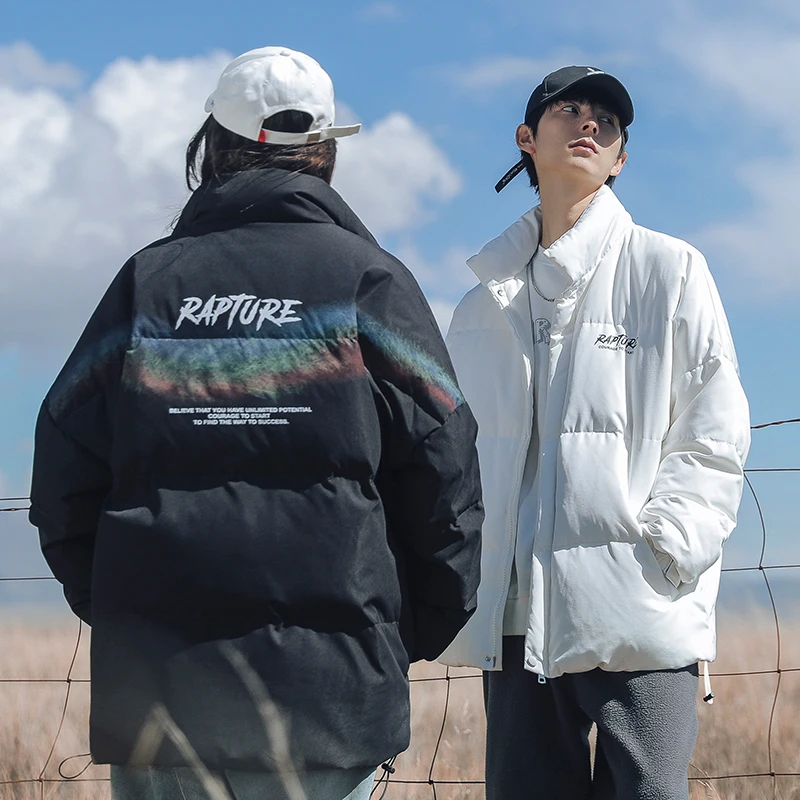 

TFETTERS Brand Man Winter Jacket Parkas 2021 New Korean Fashion Rainbow Print Cotton Parkas Men Stand Collar Thick Warm Outwear