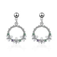 womens cute romantic garland stud earrings female trendy wedding jewelry multicolor zircon crystal round circle charm earring
