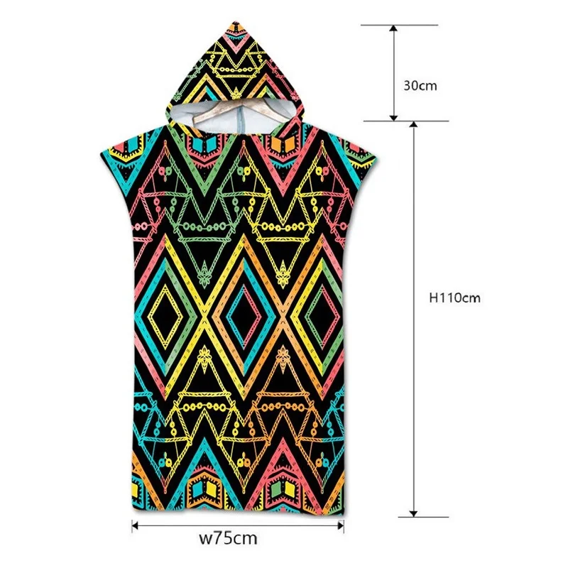 Геометрическое принтованное из микрофибры банное пляжное полотенце с капюшоном