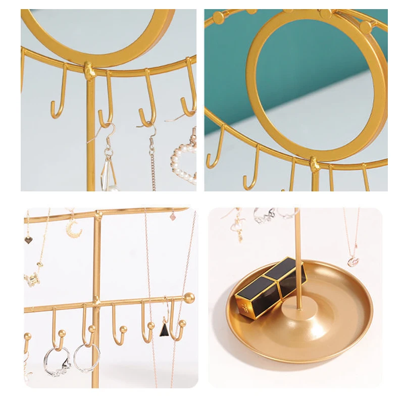 Gold Jewelry Display Stand Earrings Necklace Ring Hole Jewelry Storage Organizer Holder Metal Tray Store Decoration Gifts