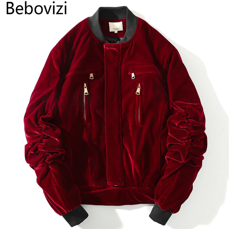 Bebovizi 2019 мужские бархатные куртки с множеством карманов Канье уличная одежда