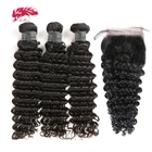 Волнистые волосы Ali Queen 34 шт., перуанские человеческие волосы с глубокой кутикулой, пучок с застежкой, свободная деталь, тройной пучок s с застежкой 4x4