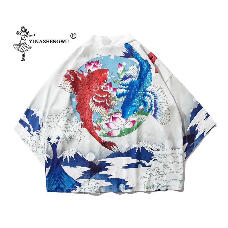 

Kimono Yukata Women Japan Kimono Traditional Harajuku Carp Print Kimono Cardigan Femme Kimono Cosplay Costume Thin Shirt Cotton