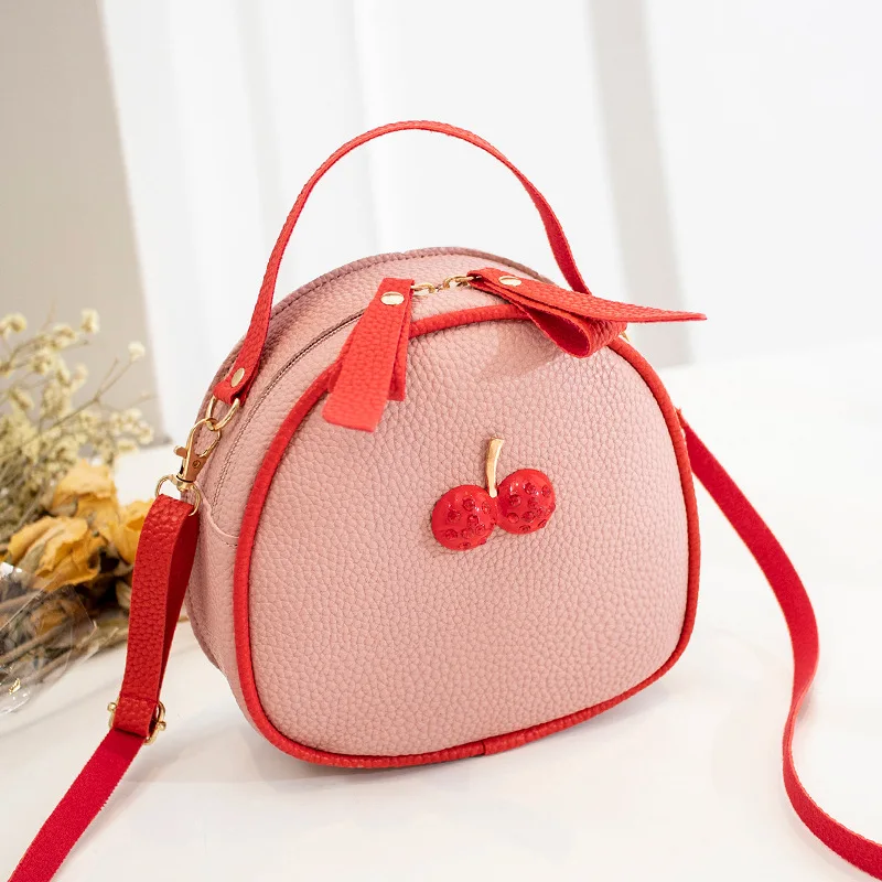 

Women Fashion Contrasting Color Small Bag Girl's Handbag Cherry Decorative Messenger Mini Shoulder Bag Large Capacity Zipper Bag