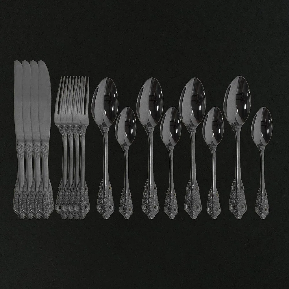 

16Pcs 304 Stainless Steel Black Cutlery Set Dinnerware Tableware Kitchen Dinner Fork Knife Tea Spoon Flatware Silverware Set