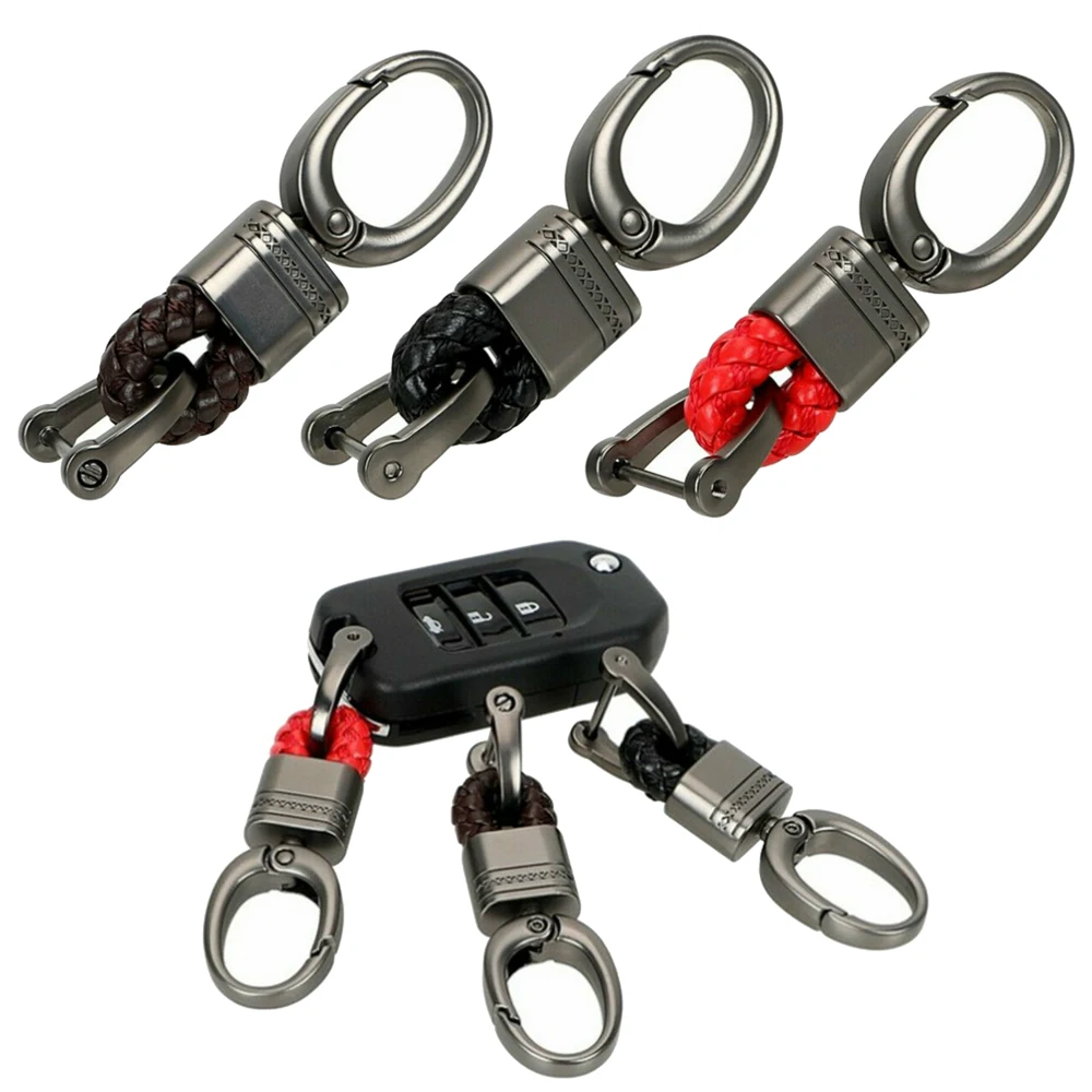 

Metal leather Car Keychain High Car Key Rings Holder Braided Cord Big Head Buckle Anti-Lost Pendant Styling Accessories