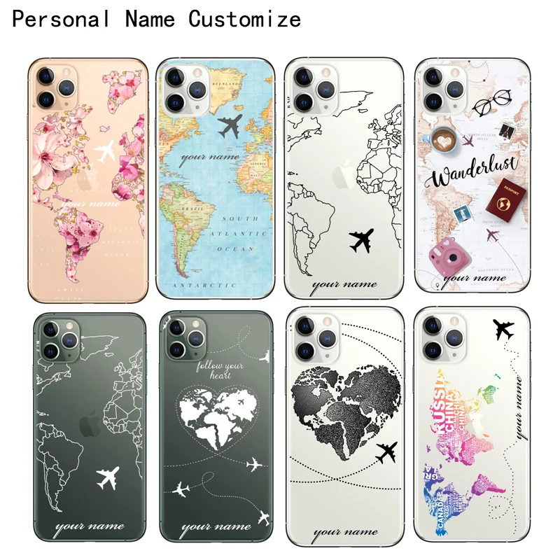 Персонализированный мягкий чехол для телефона с именем на заказ картой мира iPhone
