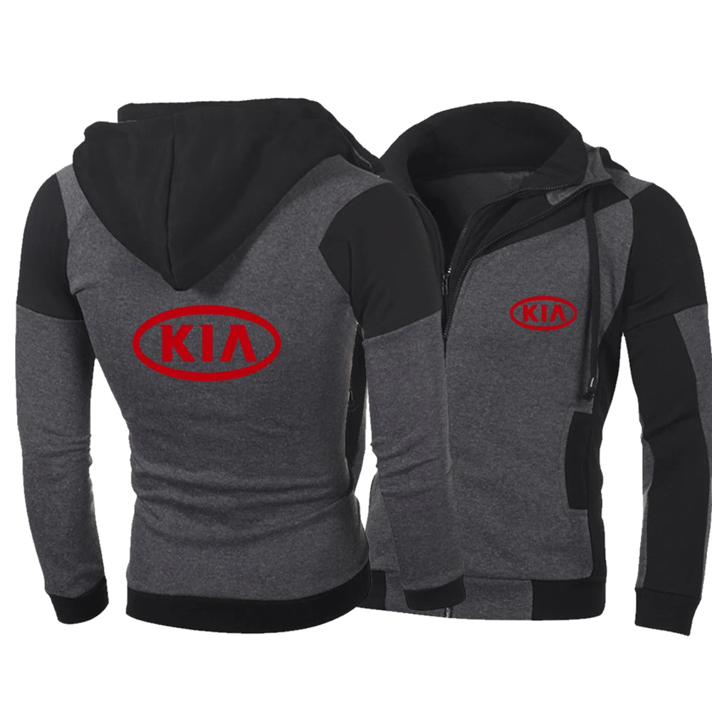 

2021 Personality Double Zipper Men's Hoodie Yueda Kia Logo Front And Dack Print Russian Big Promotion Brand Hoodie