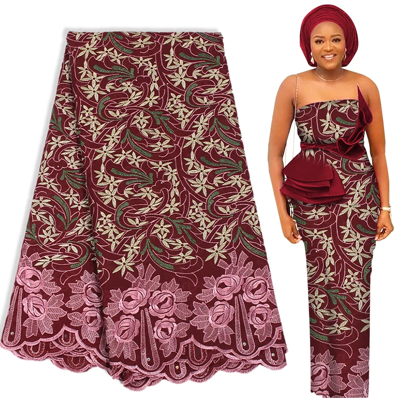 Дубай 5 ярдов швейцарская вуаль Африканское кружево ткань вышивка 100% хлопок в