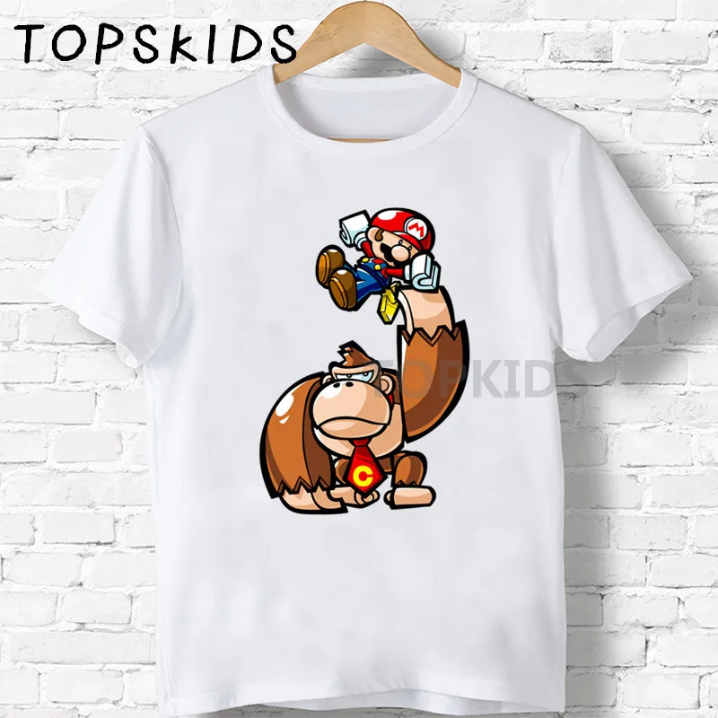 2019 Детские футболки с мультяшным принтом Donkey Kong Country для мальчиков и девочек