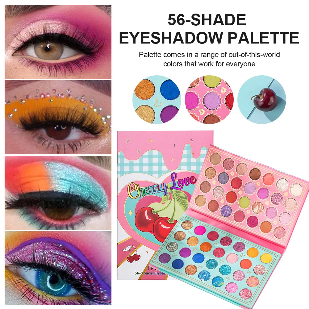 

Палитра теней для век, 56 цветов, косметика, стойкий макияж, пудра, палитра, пигментированные блестящие мерцающие матовые тени для век