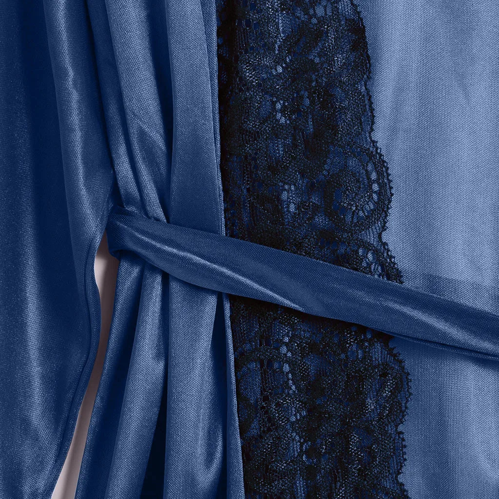 2019 сексуальное ночное белье для женщин кружевной Атласный халат Ночное красное