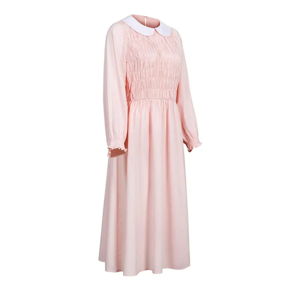Pink Dress for Eleven Cosplay from Stranger Things with Doll Collar and Beading Details for Women, Girls, Christmas Party, and Halloween Costume image 3