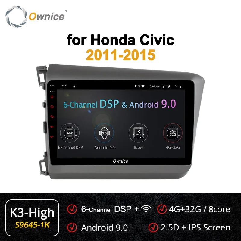 Ownice, Android 9,0, 8 ядер, 4 Гб ОЗУ, 64 Гб ПЗУ, k3, k5, k6, автомобильный Радио плеер, gps для Honda Civic, 2011-, 4G, LTE, SPDIF 360, Pano ram - Цвет: S9645-1 K3-High