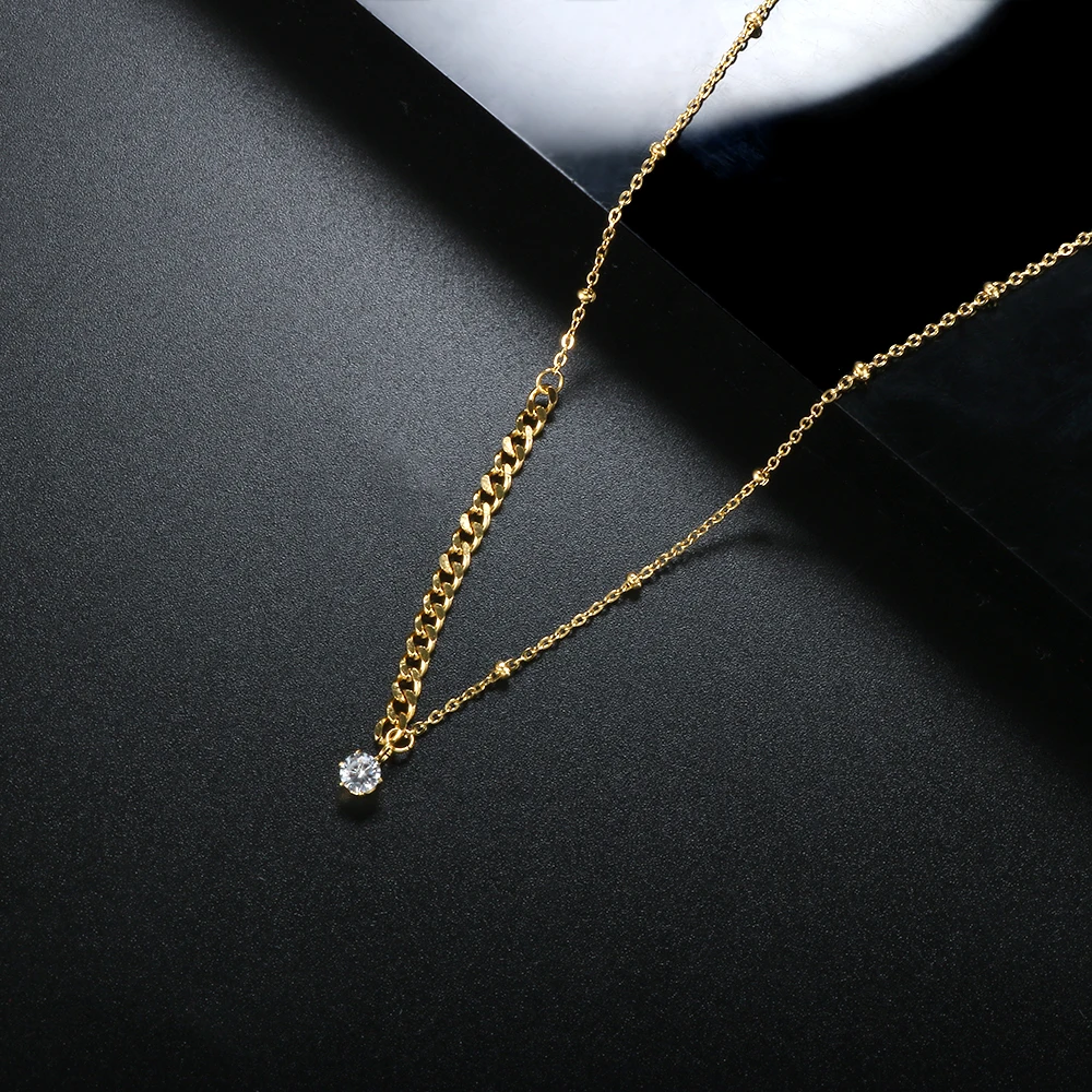 

Claw Drill Zircon Chain Small Bead Golden Bean Necklace Clavicle Chain Women Titanium Steel Gold Plated Necklace