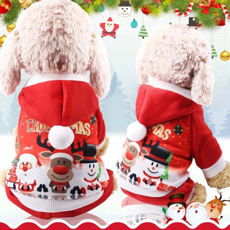 Christmas Pet Dog Jacket Winter Warm Thick Costume Cute Cartoon Small Cloth Dress Xmas apparel Puppy Kitty Clothing | Дом и сад