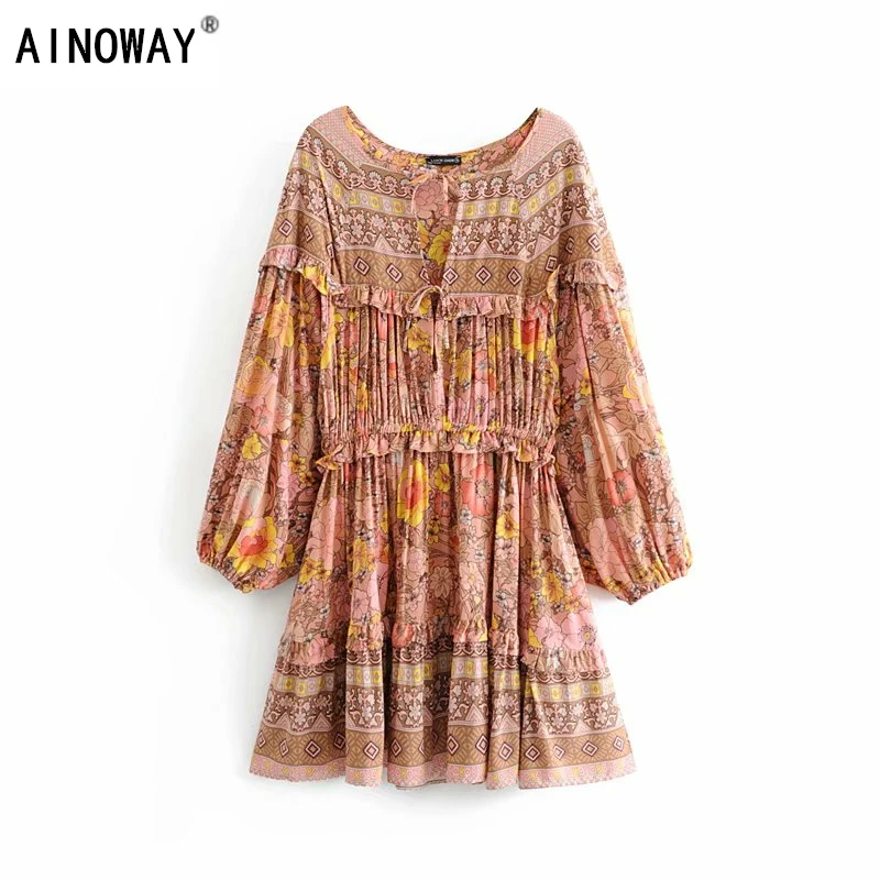 Винтажное шикарное женское платье с галстуком и цветочным принтом Пляжное