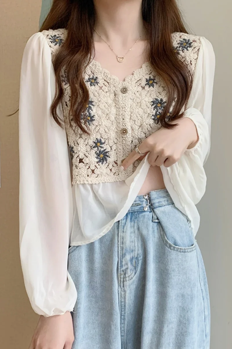 Блузка женская с длинным рукавом V-образным вырезом | Женская одежда