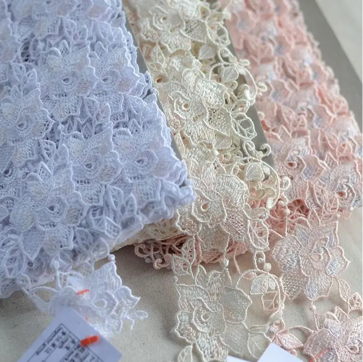 1 м/лот ширина 7 см Водорастворимая Вышивка кружевная отделка розовая белая