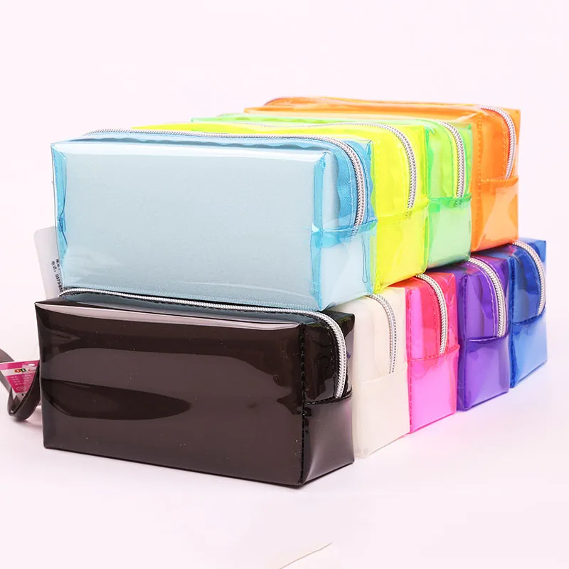 

Colorful Candy Clear Pencil Bags Transparent Plastic Pen Case Box Cosmetic Makeup Zipper Pouch School Office Supply