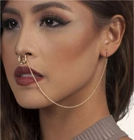 classic retro false nose ring with chain earrings set traditional indian woman nose piercing body jewelry for lady party