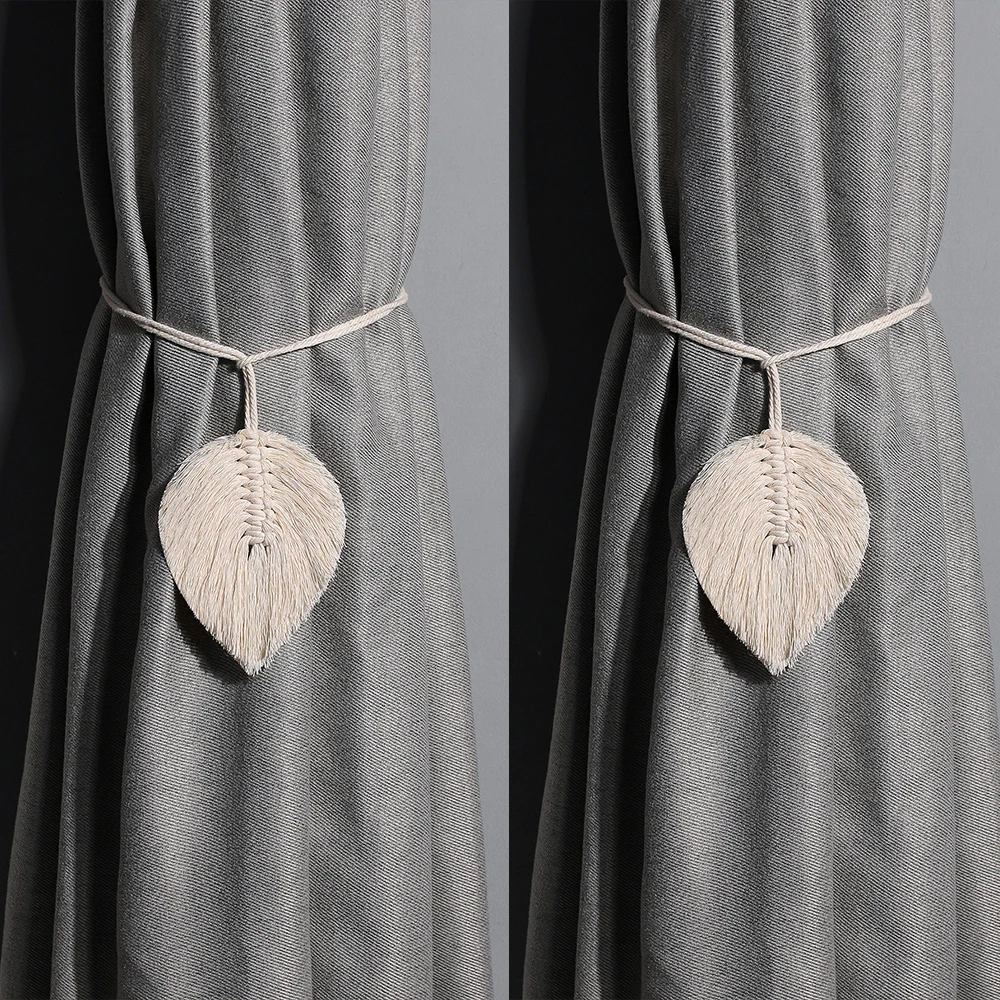 

2pcs Leaf Macrame Curtain Tiebacks Braided Hook Buckle for Living Room Bedroom Window Decoration Hanging Rope Curtain Clip