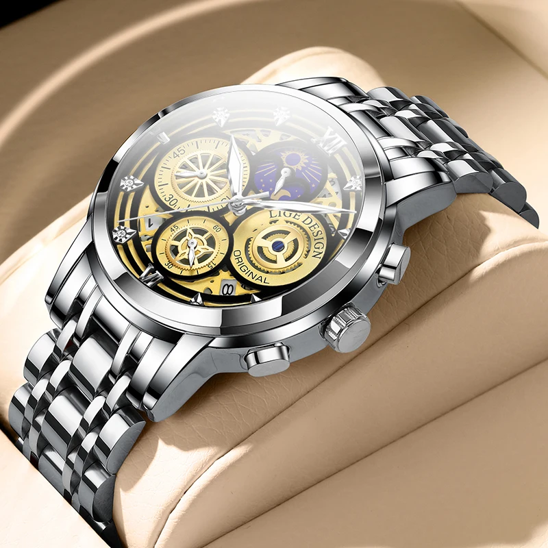 LIGE 2021 модные мужские часы из нержавеющей стали топ бренд Роскошные